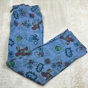 Marvel Blue Comic Character Pajama Pants Spider-Man Ironman Hulk